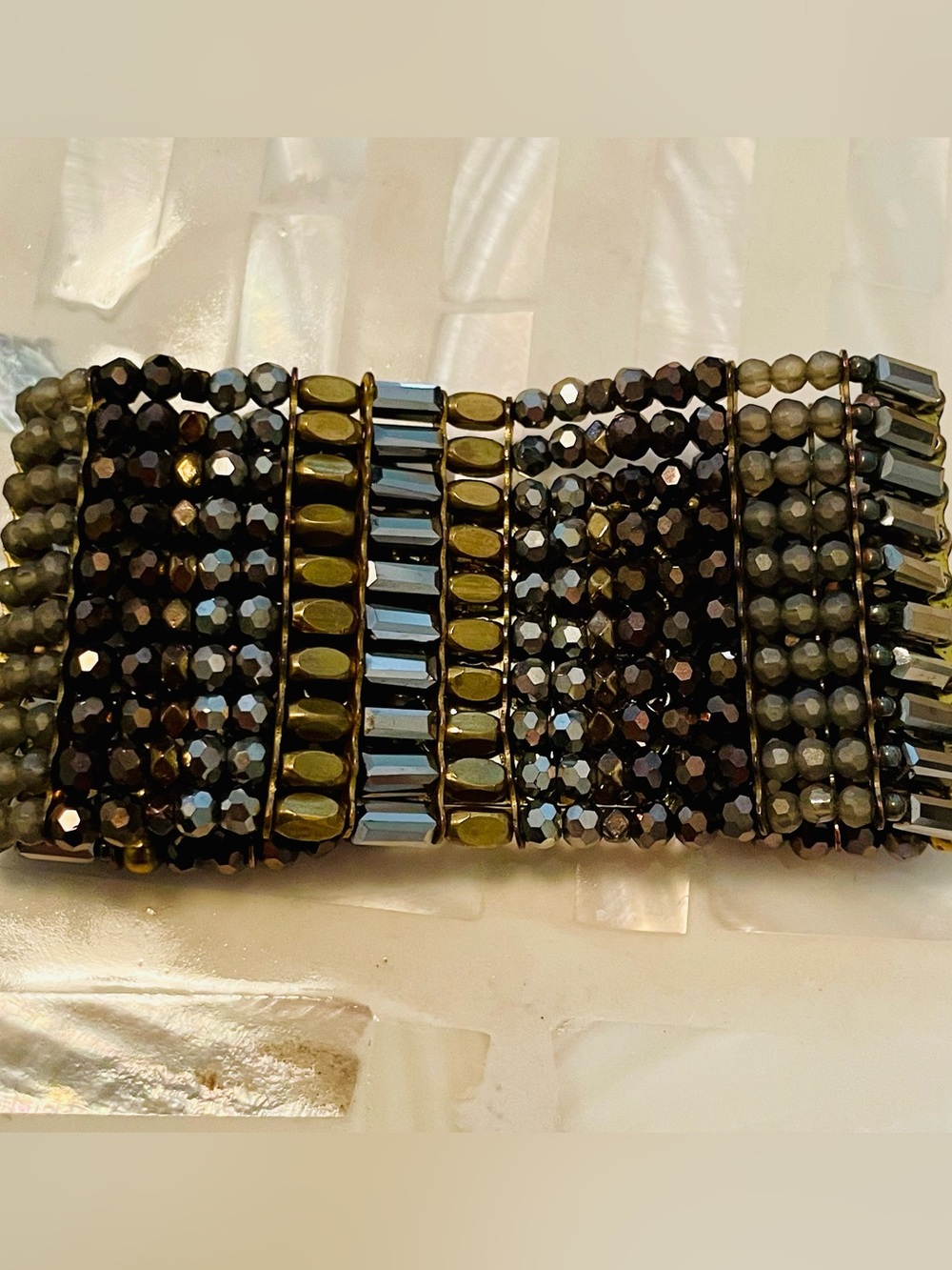 Nakamol Statement Beaded Cuff Bracelet – Brown, Bronze & Gunmetal Multistrand